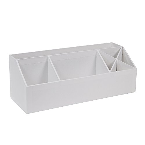 Bigso Box of Sweden Organiseur de Bureau 4 Compartiments – Système de Rangement pour Pense-Bêtes, Trombones, Crayons, etc. – Casier en Panneau de Fibre et Papier Effet Lin - Blanc