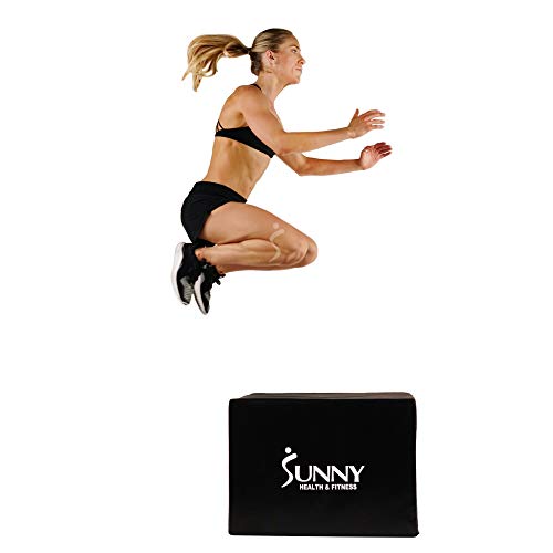 Sunny Health & Fitness Plyo Box Jump Platform with Adjustable Heights 20"/24"/28" and Shock Absorbing Foam Cover, 3-in-1 Plyometric Jump Box - No. 072 , Black