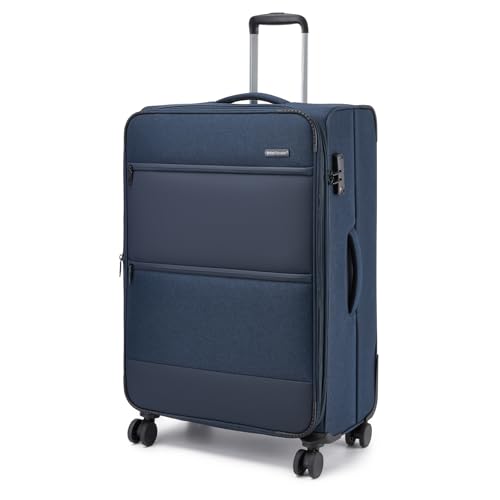 British Traveller Large Luggage Suitcase, 79.5 x 49 x 32.5 cm, 100 L, Soft and Expandable Suitcase (+3.5 cm) – Lightweight and Durable with 4 Silent 360° Wheels and TSA Lock, Navy
