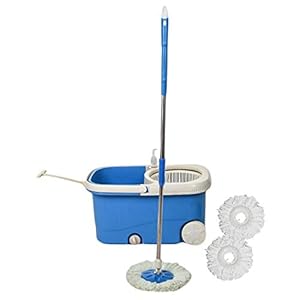Frestol Plastic Mop with Wheel+3 Refill+Rod – Blue