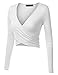 Doublju Deep V-Neck Fitted Surplice Wrap Crop Top for Women with Plus Size White Large
