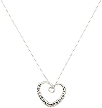 Silver Tone "I Love You to The Moon and Back" Double Heart Statement Piece Pendant Necklace