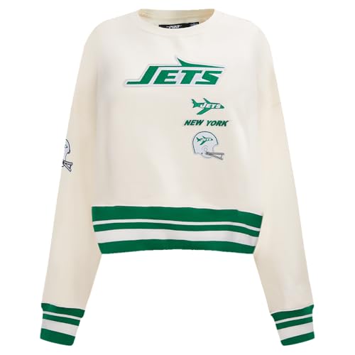 Pro Standard Womens NFL New York Jets Retro Classics Crewneck Sweatshirt Eggshell/Kelly Green S