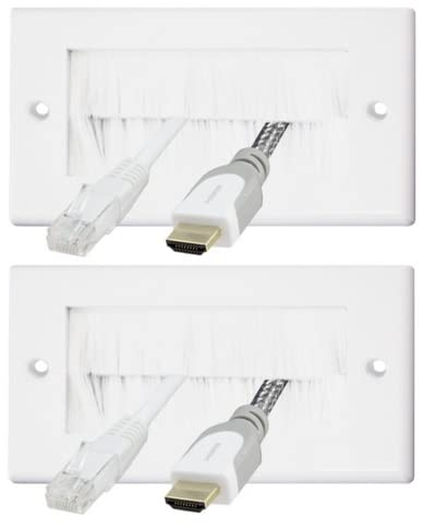 Auline White Brush Double Twin 2 Gang Wall Outlet Cable Entry Plate Tidy Mount Face Plate Wall Plate (2)