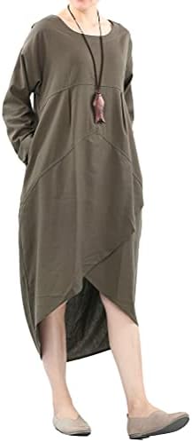 Mordenmiss Women's Cotton Linen Dresses Irregular Hem Shirt Dress