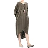 Mordenmiss Women's Cotton Linen Dresses Irregular Hem Shirt Dress with  Pockets (M, Army Green) price in Saudi Arabia | Amazon Saudi Arabia |  kanbkam