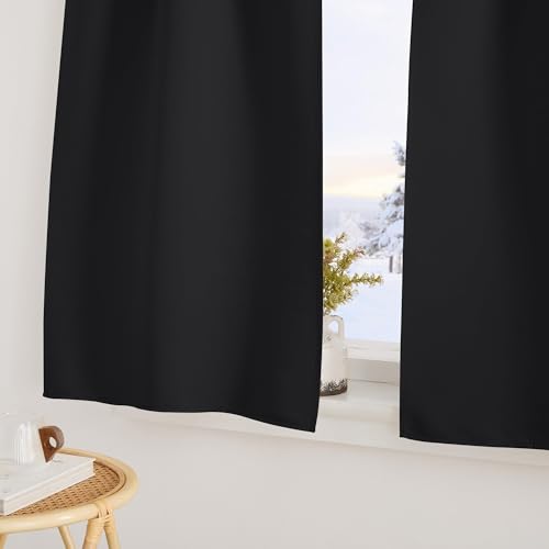 PONY DANCE Door Curtain Blackout Curtains Kitchen Curtain Window and Door 60 x 240 cm Curtain Bedroom Thermal Insulated Curtains Cold and Heat Living Room Curtains, 2 Pieces, Black