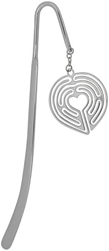 Finger Labyrinth Jewelry, Silver Heart Shaped Bookmarks, Book Mark, Book Marker Stick for Books, Book Lovers & Readers, for Women,Kids, Men, Girls & Boys A LabyrinthLady Gift Idea
