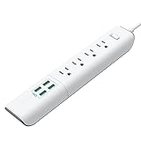 AUKEY Power Strip with 4 USB Ports and 4 Outlets & 5ft Power Cord for Smartphone, Laptop, Tablet, Lamp and More - White