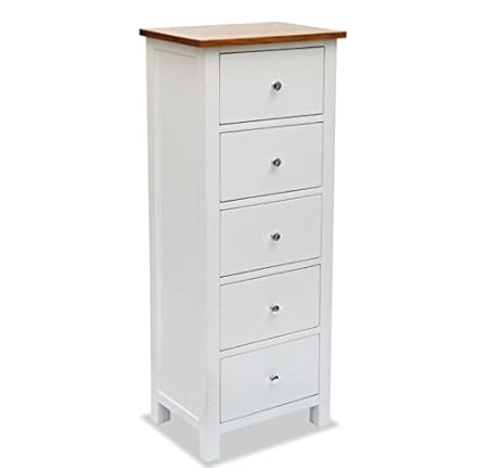 Narrow Tall Chest Drawers Solid Oak Rustic Wood White Bedroom