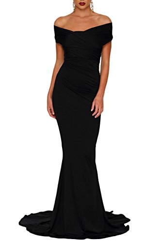 made2envy Off Shoulder Mermaid Wrapped Evening Gown (L, Black) LC61566LB