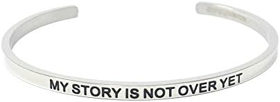 Simply Mantra Inspirational Adjustable Cuff Band, 20 Bracelet Phrases to Select From in Silver, Gold or Rose Gold 316 L Stainless Steel (MY STORY IS NOT OVER YET)
