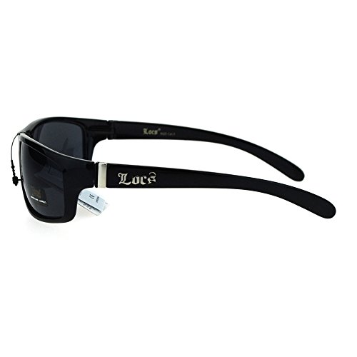 All Black Locs Rectangular Cholo Gangster Mad Dog Plastic Sunglasses