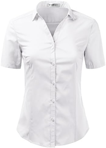 Foryous Womens Short Sleeve Cotton Spandex Button Down Shirt