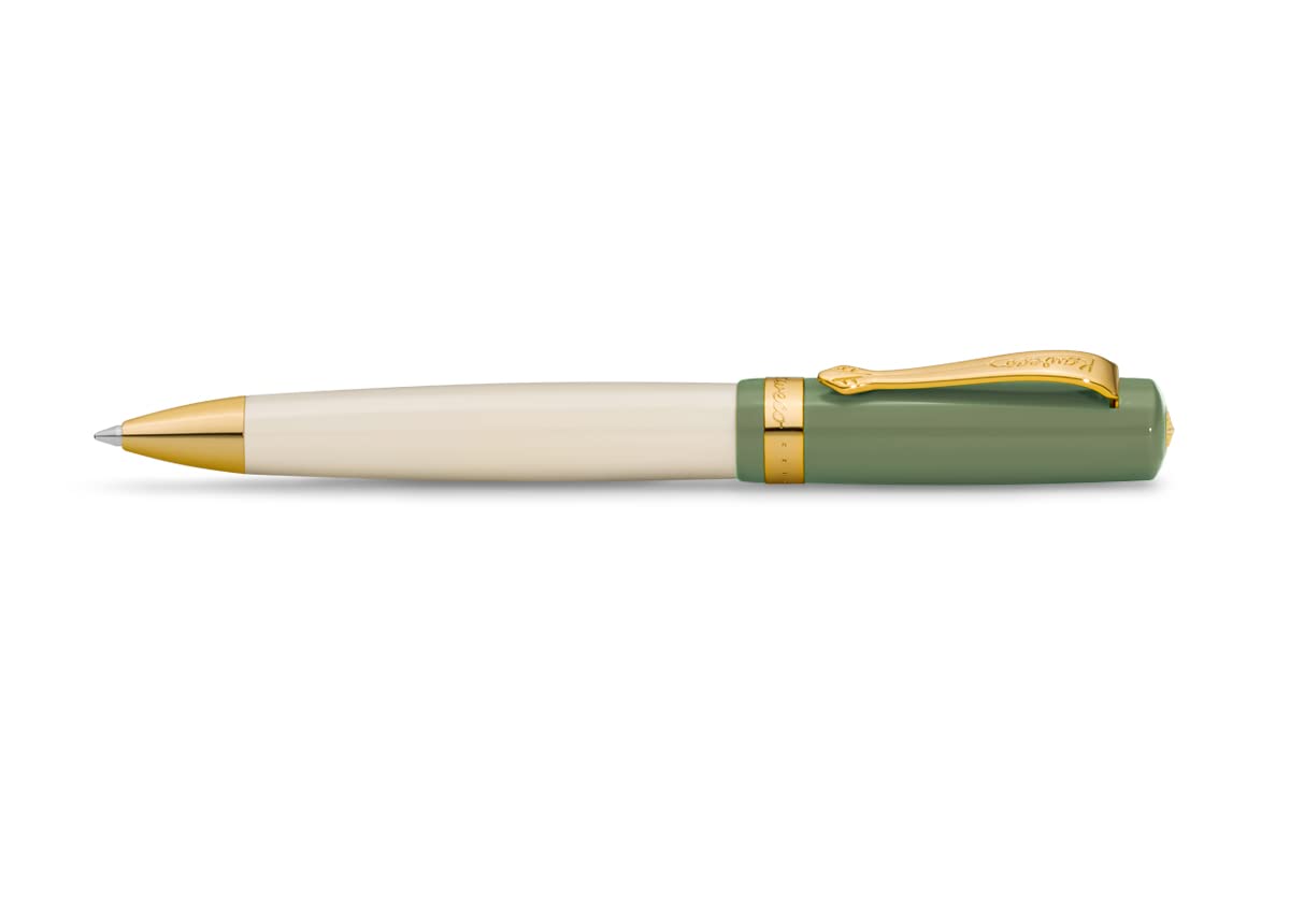 Kaweco STUDENT Ball Pen 60's Swing I Retractable Ballpoint Pen in Classic Design with Standard G2 Refills I Acrylic Ball Pen 13cm in Green & Creme with Golden Details