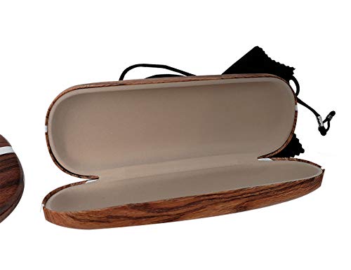 Wooden Design Eyeglasses | Sunglasses Hard Shell Case | Elegant Durable, Decorative & Protective Storage Set, Including Cleaning Cloth & Strap Cord, String Holder (2 Pack) Reading Glasses Kit