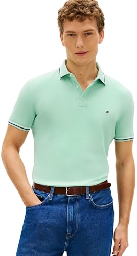 Herren Poloshirt Kurzarm Tipped Seasonal Slim Fit, Grün (Crushed Mint), S
