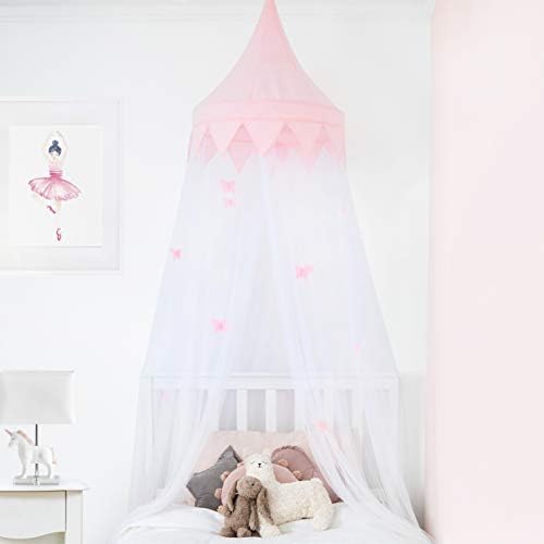 Elk and Friends Princess Girls Bed Canopy with Pom Poms and Butterflies