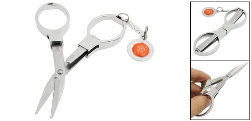 Rosallini Beauty Tool Travel Orange Pendant Folding Keychain Scissor Silver Tone