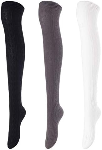 Lovely Annie Women's 3 Pairs Over Knee High Thigh High Cotton Socks One Size L1024-3p
