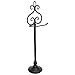 MyGift Free Standing Toilet Paper Holder Black Metal Scrollwork Design Bathroom Tissue Paper Stand - Single Roll Storage Rack