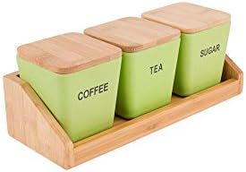 Peterson Housewares Square Storage Containers Bamboo Fiber Body with Cover and Shelf (Set of 3), Green