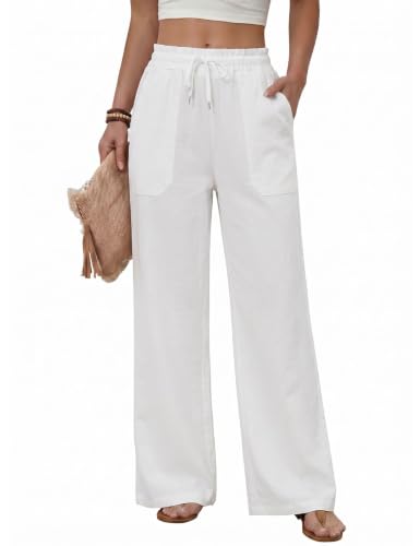 Fashora Women's Summer Trousers Lightweight Wide Comfortable Elastic Waist Flowy Casual Palazzo Trousers Elegant with Pockets and Drawstring Adjustment.