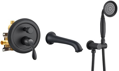 Photo 1 of *** SEE NOTES ***DASAN Antique Wall Mount Tub Filler Faucet with Hand Held Shower, Matte Black Bathtub Faucet with Sprayer Wall Mounted Roman Bath Tub Faucet Set with High Flow Rough in Valve, AT201TF-MB