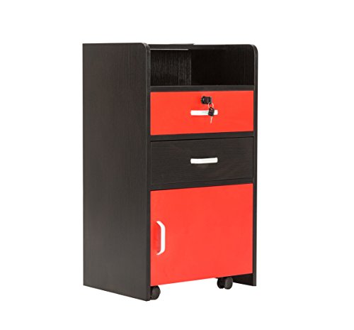 Barberpub Locking Rolling Beauty Salon Trolley Cart Hair Dryer Holder Stylist Equipment Drawer (Black&Red)