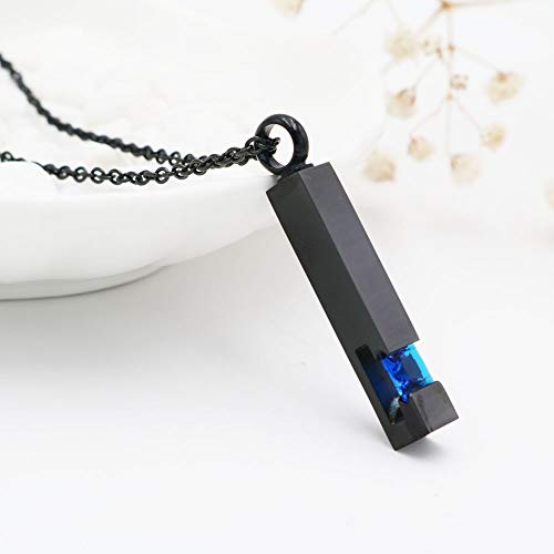 Inlay Multi-Colored Crystal Bar Memorial Urn Necklaces for Cremation Ashes Stainless Steel Keepsake Jewelry (Dark Blue)