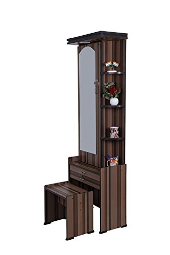 Generic Wood Dressing Table with Light & Stool (Brown)