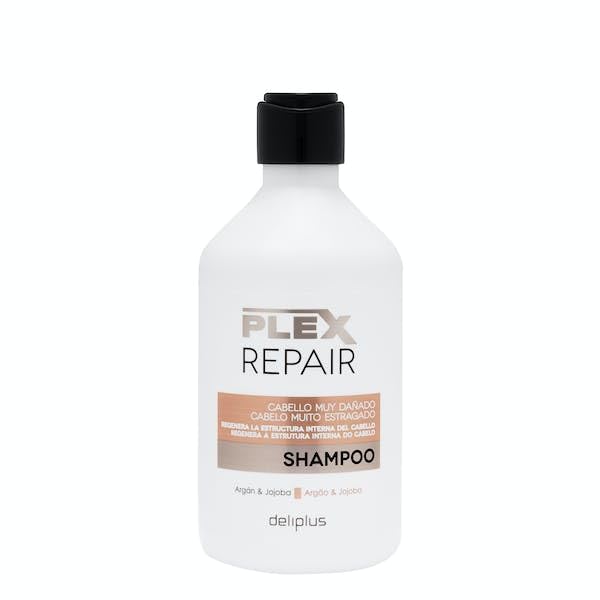 Champú Plex Repair cabello muy dañado con argán y jojoba 400 ml. Deliplus
