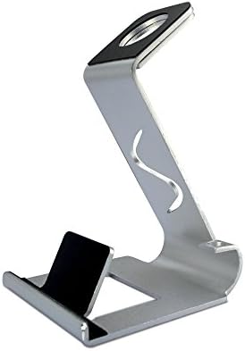 RCLITE 2-in-1 Aluminum Charging Stand Holder,Charging Docking Station for All Iwatch &amp; Iphone 5/ 5s/ 6/ 6 Plus, Tablet Mini Samsung,Sport Smartwatch (Silver)