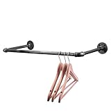 Pipe Decor Industrial Pipe Wall Mounted Clothing Rack, Commercial or Residential Wardrobe Clothes Display, Heavy Duty Rustic Vintage Steel Grey Black Metal Garment Bracket Frame, Dual Flange Style