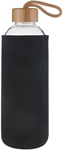 Ferexer Sports Borosilicate Glass Water Bottle with Bamboo Lid with Neoprene Sleeve 32 oz / 18 oz