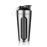 Protein Shaker Bottle, Homiguar Stainless Steel Loop Top Shaker Cup, Visible Window, Leak Proof, 28-Ounce - Silver