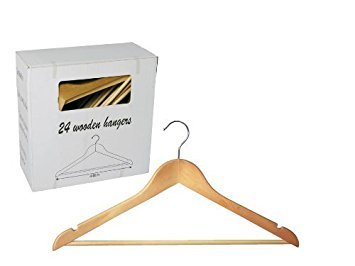 H & L Russel Ltd Maple Wood Hangers with Round Bar, Skirt Notches & Silver Hook, Box of 24 by RUSSEL