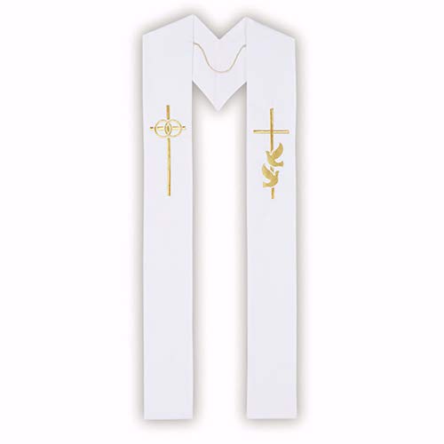 Wedding Stole Embroidery on Polyester 110 Inches Long, White