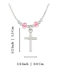 Stera Jewelry - Collar de plata con colgante de cruz con cristales de Swarovski rosa claro