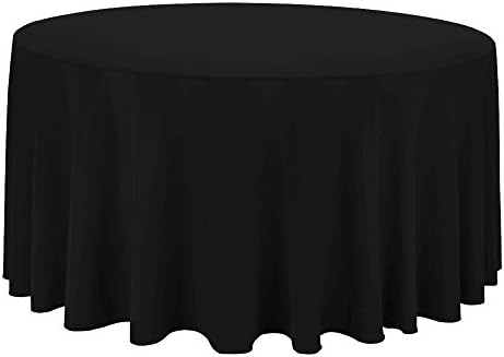 LinenOrder Round Tradeshow Tablecovers, 132" L, Black, Case Pack of 8 Piece