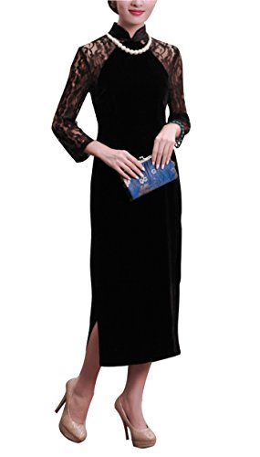 Purpura Erizo Womens Lace Splice Mandarin Collar Cheongsam