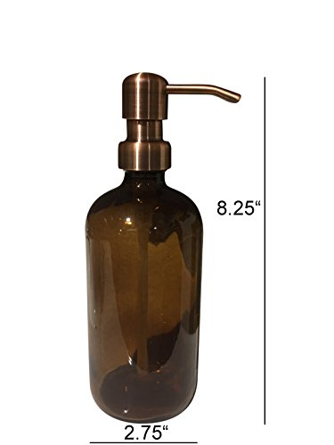 Industrial Rewind 16oz Amber Brown Hand Soap Dispenser/Dish Soap Dispenser with Copper Soap Pump Dispenser for Kitchen Sink or Bathroom Vanity
