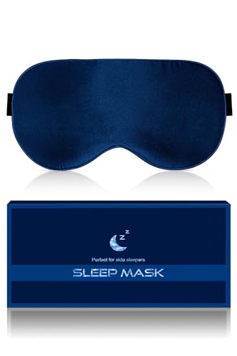 Aosun Silk Sleep Mask, 22-Momme 100% Pure Mulberry Silk Light-Blocking Eye Mask with Adjustable Strap, Hypoallergenic, Gifts for Women and Men (Blue)