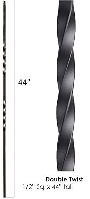 44" x 1/2" Double Twist Iron Balusters Iron Spindles Metal Stair Parts Hollow Satin Black (15PCS)