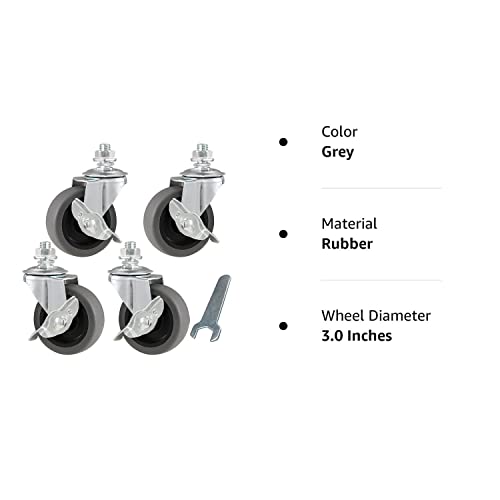 WHARSTM Caster Wheels, 3" Locking Swivel Casters, 1/2"13 x 1" (Screw