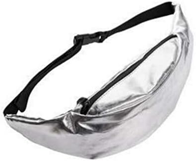 HAOLIEQUAN Fashion Leather Waist Packs Women Silver Waist Bag Belt Bag Men Pouch Pu Casual Fanny Pack Bag