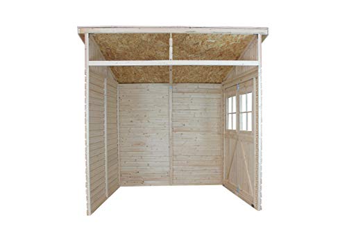 TIMBELA Holz Gartenschuppen (ohne Seitenwand) - Abstellkammer mit Fenstern - H244x211x220 cm/4 m2 Naturholz-Shiplap… – Bild 4