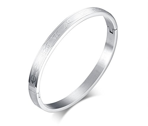 Stainless Steel "Om mani padme hum" Engraved Amulet Women's Bangle Bracelets,Silver tone
