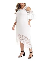 Lalagen Vestido de cóctel para dama, talla grande, con hombros descubiertos, de encaje, para fiesta