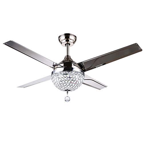 Crystal Modern Ceiling Fan Light With 4 Stainless Steel Blade Led
